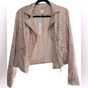 NWT Venus Blush Pink Sequin with Gold Hardware Zip Jacket